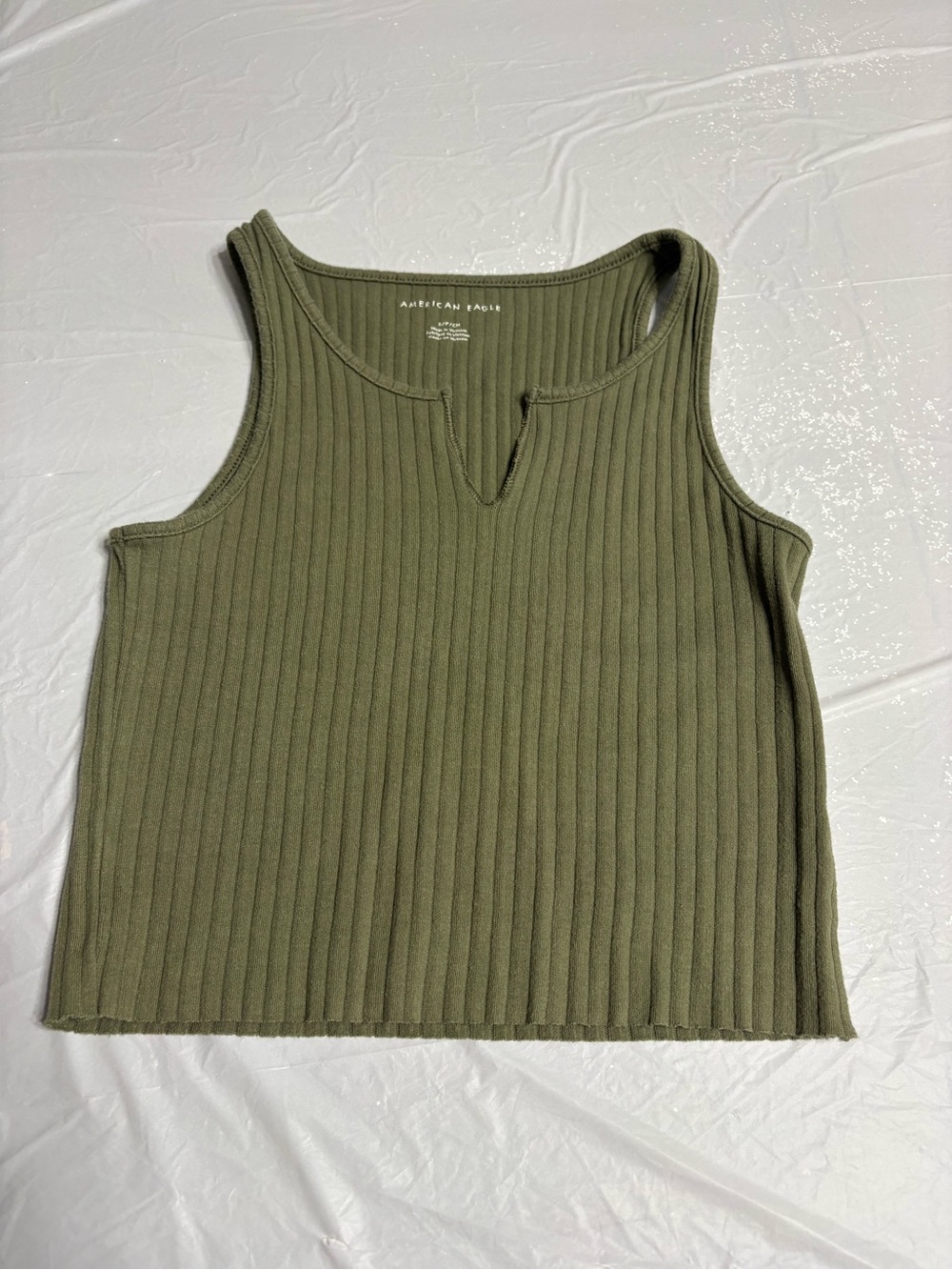 American Eagle Outfitters Olive Ribbed Notch-Neck Tank